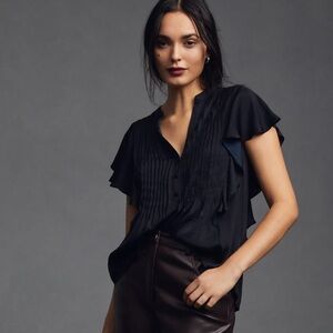 Anthropologie Black Ruffle Blouse